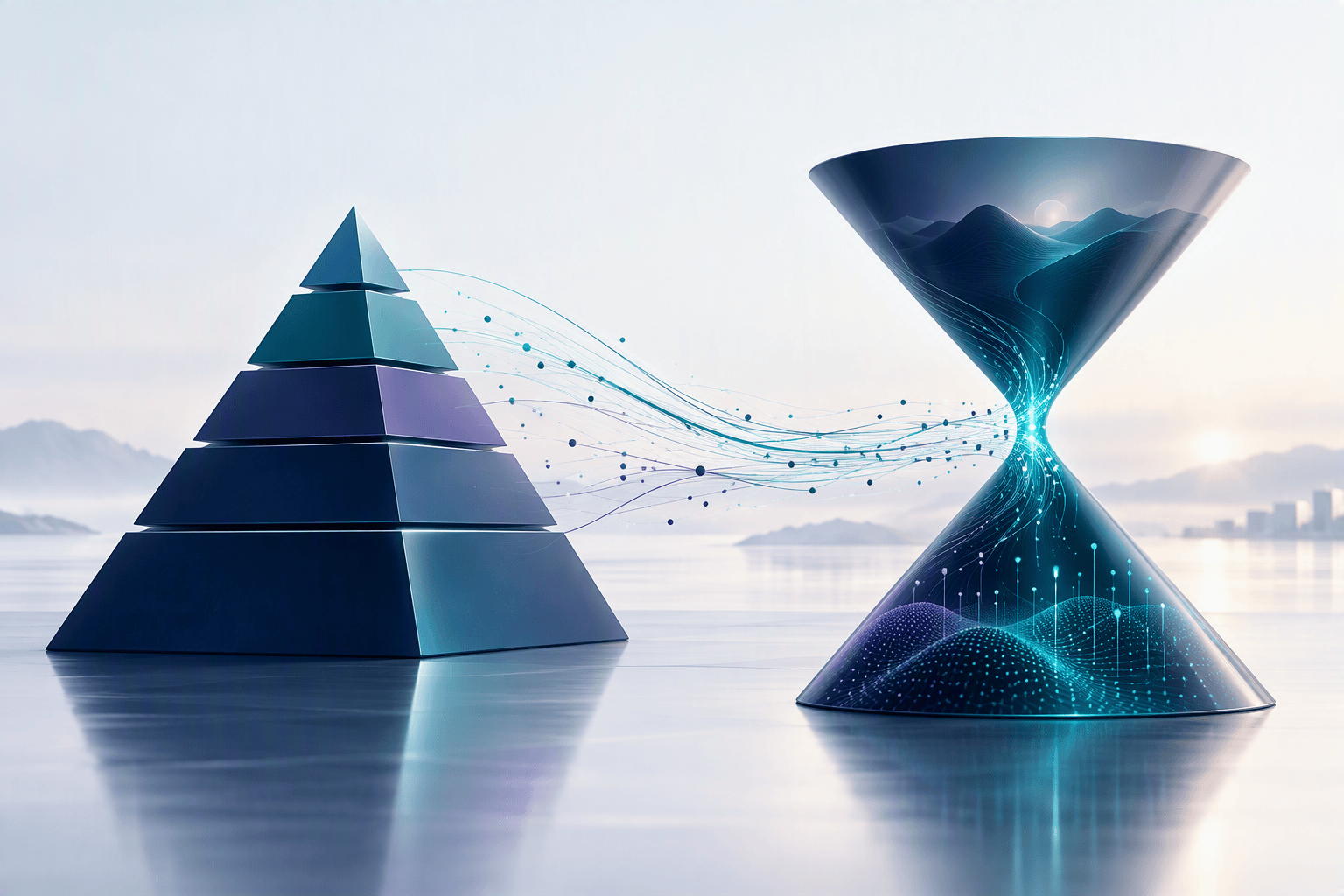 Bildet illustrerer endring fra pyramide til timeglass